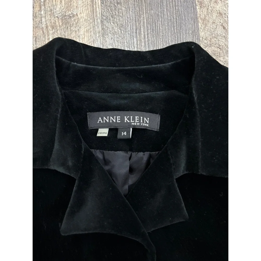 Anne Klein New York Black Velvet Blazer Jacket Women 14 Stretch Button Front New